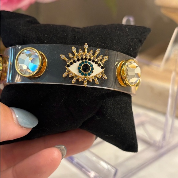 NWT Kurt Geiger Gold and Blue Eye Charm Bracelet with dust bag - Picture 8 of 8